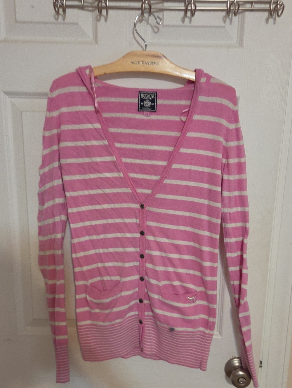 PINK Victoria's Secret Pink and Cream Striped Hooded Cardigan Vintage Y2K SMALL